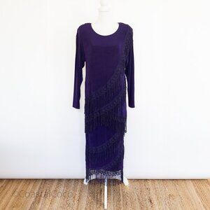 Vintage Tanuja 2 pcs Size Large Fringe Skirt & Top Purple Flapper Gatsby Evening